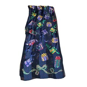 Women Christmas Holiday Present gifts bow Silk Scarf Sheer